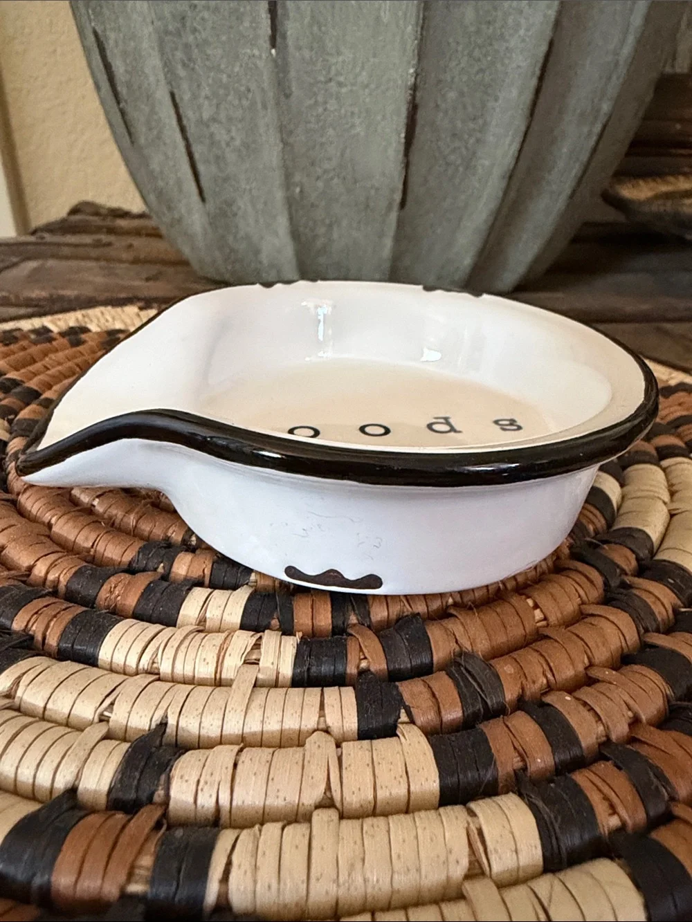 Magnolia Black and White Distressed Stoneware Spoon Rest